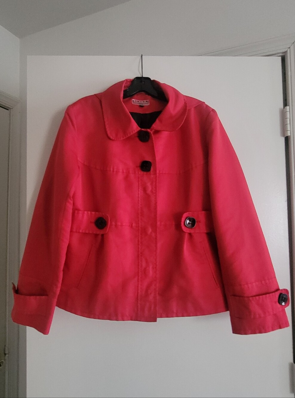 Red Short Trench Coat with Button Details
